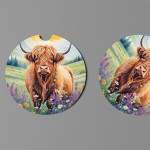 Highlander Cow Car Coaster Set - NWT
